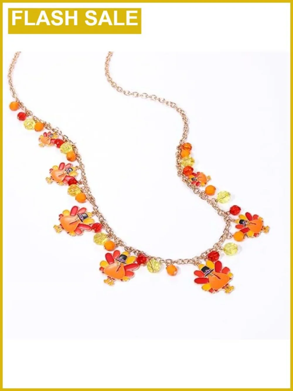 Long Beaded Turkey Charm Pendant Necklace Thanksgiving Fall Jewelry